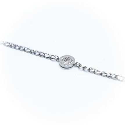 Silver-Toned Pave Disc Chain Bracelet