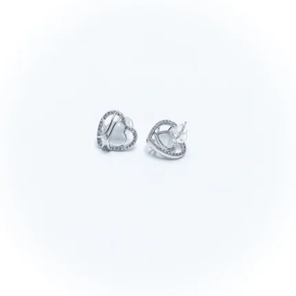 Heart-Shaped Stud Earrings with Pave Outline