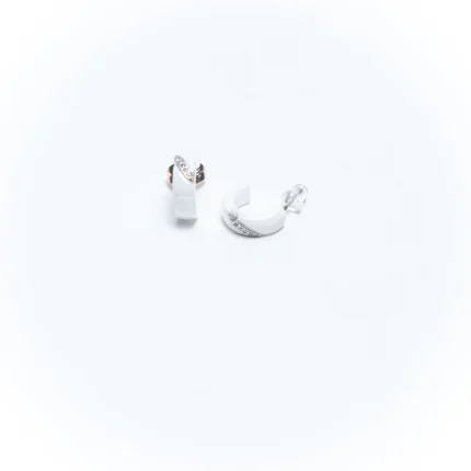 White Enamel Hoop Earrings with Pave Stripe