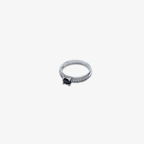 Black Solitaire Ring with Pave Band