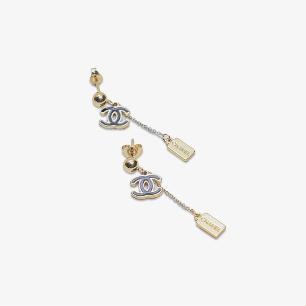 Gold-Toned Drop Earrings with Enamel Charm and Tag