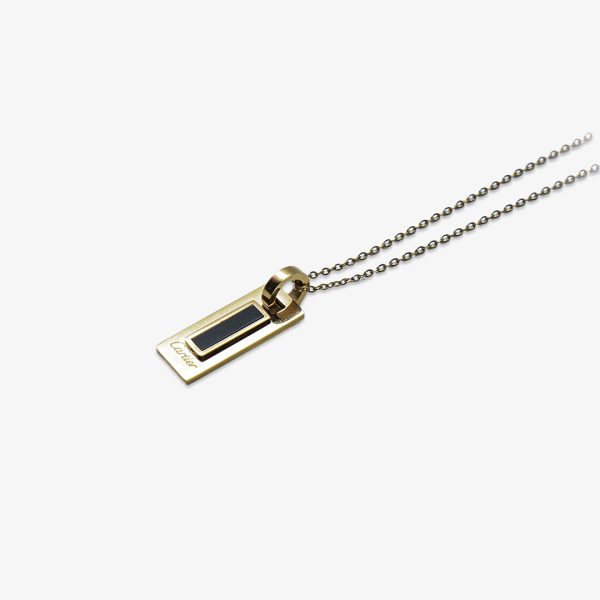 Gold-Toned Rectangle Pendant Necklace with Black Inlay