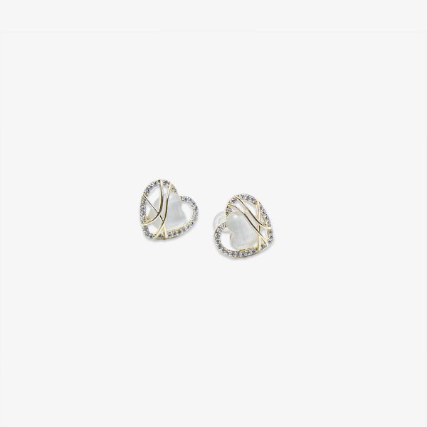 Heart-Shaped Stud Earrings with Pave Outline