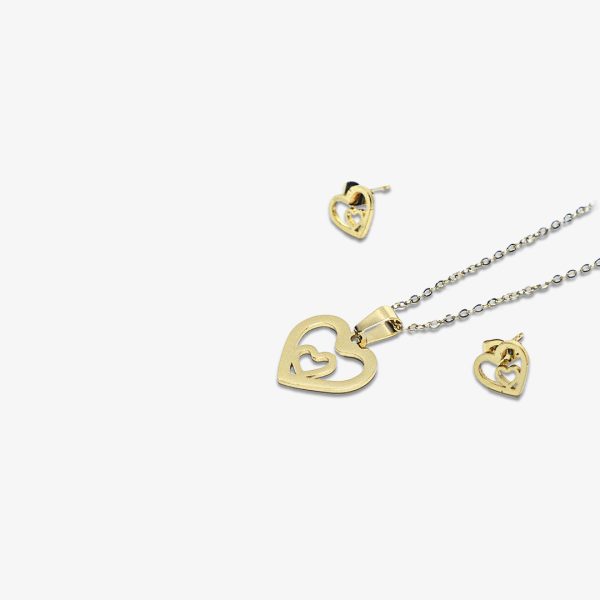 Nested Heart Necklace and Stud Earring Set