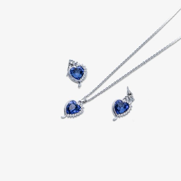 Sapphire Blue Heart Halo Jewelry Set