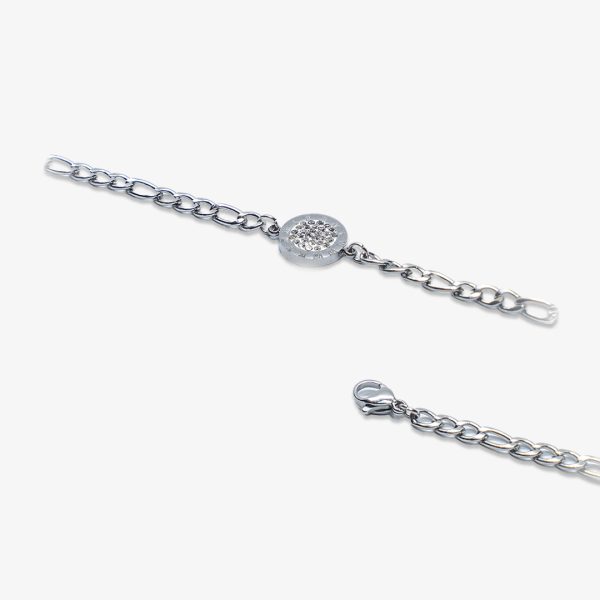 Silver-Toned Pave Disc Chain Bracelet